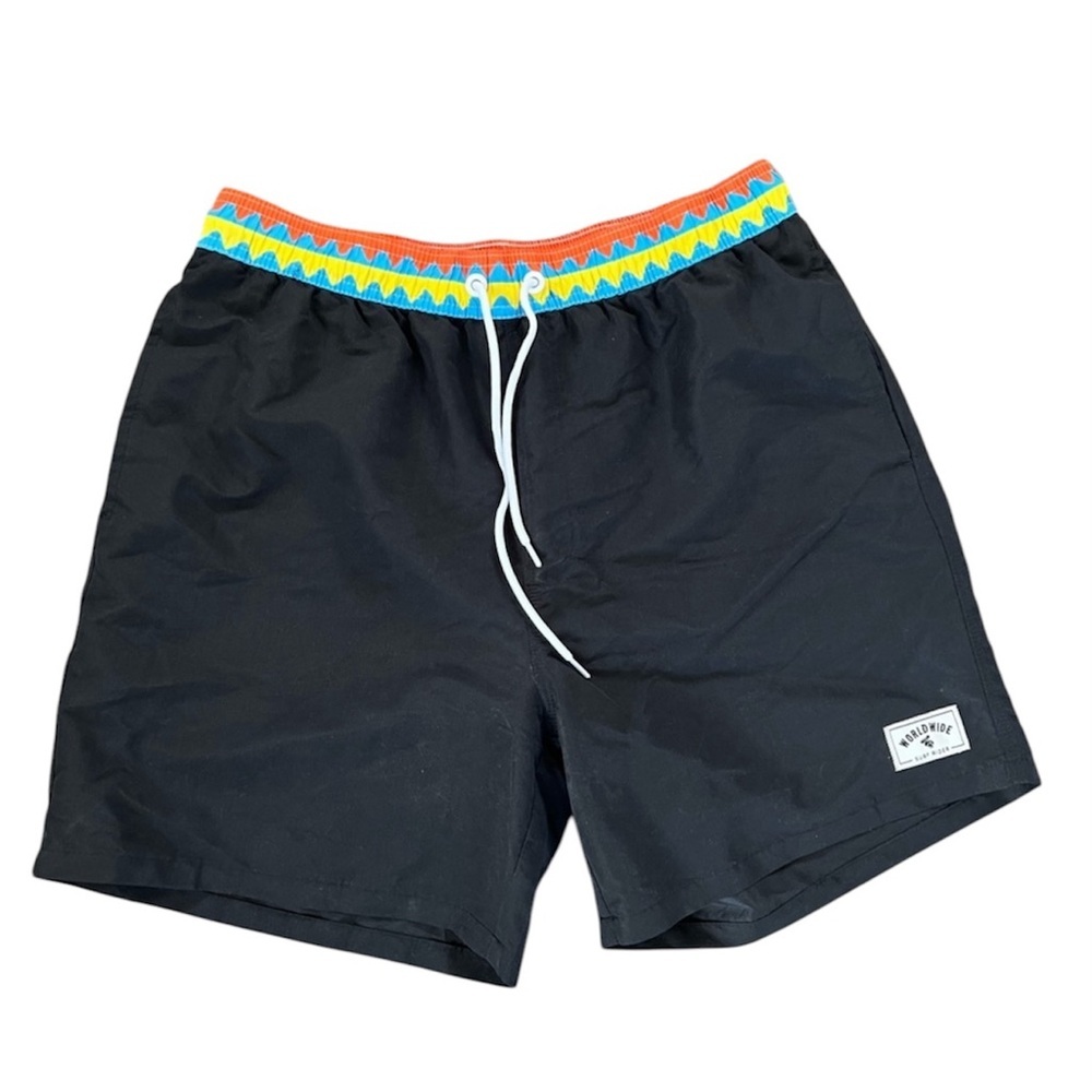Men’s Black & Orange Swim Trunks Quick-Drying Size Large Quick Dry Stretch Waist